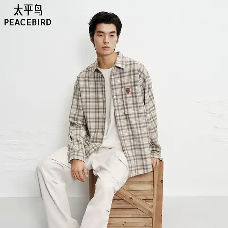 【商场同款】太平鸟男装 潮流美式格纹长袖宽松衬衫男B2CHF4127商品大图