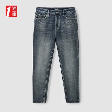 海一家舒适简约九分裤2023秋季新款时尚微弹中腰青春休闲牛仔裤男商品大图