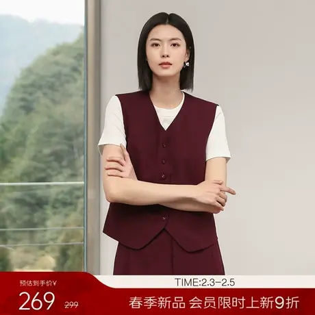 【2.3新品会员9折】衣香丽影红色西装马甲女春装减龄宽松马夹上衣商品大图