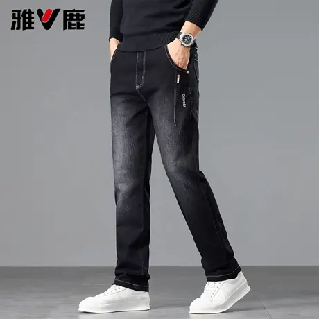 雅鹿宽松直筒磨白牛仔长裤 2026春夏新款男青年潮男百搭显高长裤图片