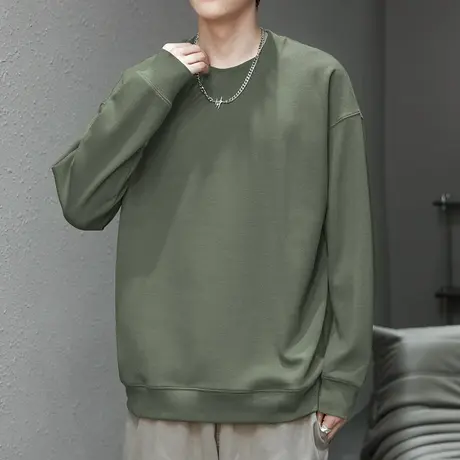 350g重磅卫衣男春秋季2023新款圆领无帽纯色长袖t恤宽松潮流百搭图片