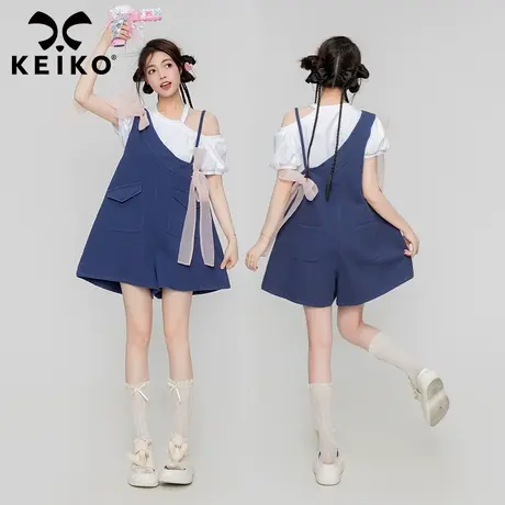 KEIKO 减龄牛仔背带短裤女2023夏季洋气蝴蝶结系带阔腿裤小个子图片