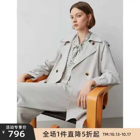 朗姿商场同款秋季新款中长款风衣外套收腰显瘦高级长袖翻领大衣女图片