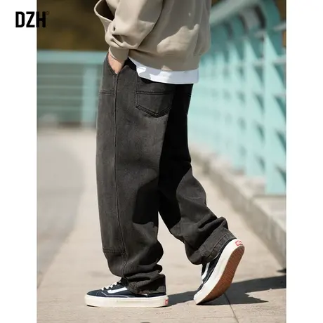 男士黑色直筒牛仔裤男秋冬款高街美式2023年新款休闲长裤阔腿裤子商品大图