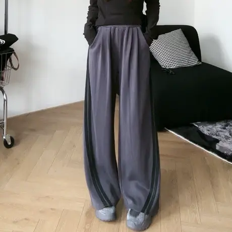 休闲美式运动裤子宽松bf慵懒风加厚卫裤女2023新款秋冬女阔腿裤图片