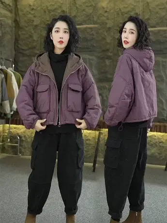 欧货夹棉保暖短款外套女2023冬季新款韩版宽松显瘦时尚百搭棉服潮图片