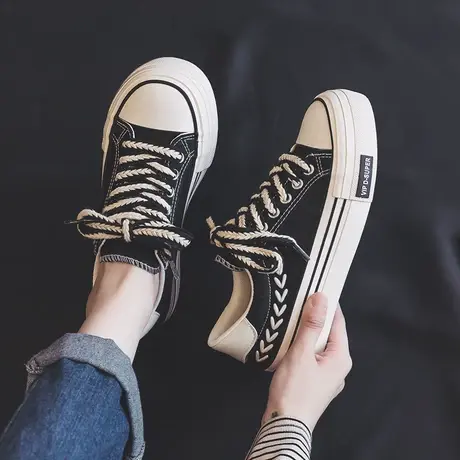 厚底麦穗帆布鞋女鞋2023年新款夏季爆款ins潮板鞋运动百搭小白鞋图片