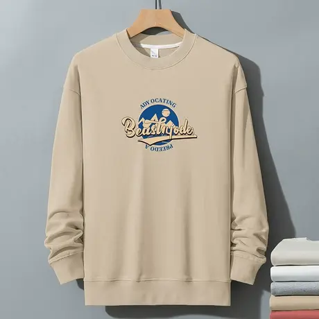 350g美式重磅卫衣男秋冬款2023新款摇粒绒加厚圆领打底衫长袖t恤商品大图