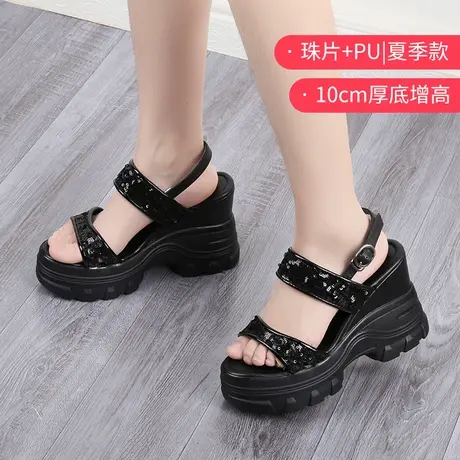 亮片厚底坡跟凉鞋女夏2023年新款防水台松糕鞋运动老爹高跟鞋10cm商品大图