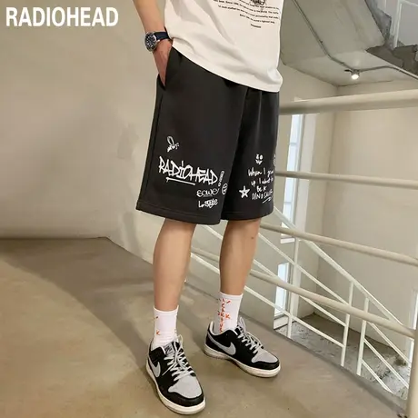 Radiohead休闲短裤男夏季五分裤宽松棉透气灰色运动裤子潮牌流行图片