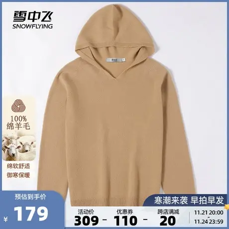 雪中飞2023秋冬新款女100纯羊毛衫连帽插肩袖休闲百搭显瘦针织图片