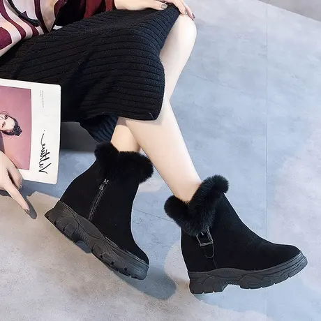 圣恩熙 内增高雪地靴女 2023冬季新款厚绒坡跟时装靴 休闲短筒靴商品大图