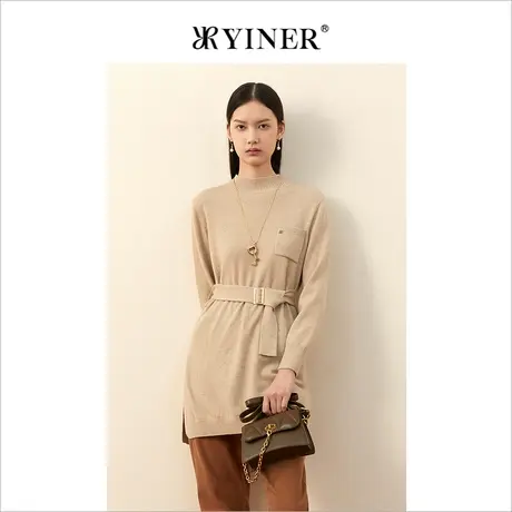YINER音儿女装冬季收腰圆领羊毛针织衫套头商品大图