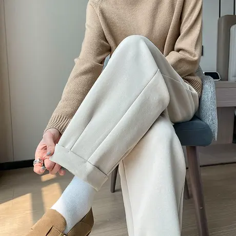 毛呢休闲西装哈伦裤女秋冬新款宽松高腰显瘦百搭小个子九分灯笼裤商品大图