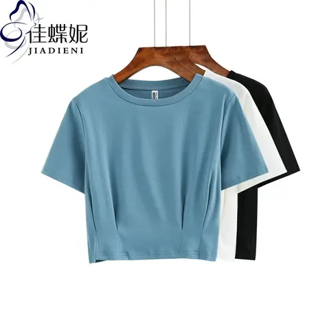 夏季新款韩版纯棉圆领宽松短款休闲短袖体恤上衣内搭打底衫女装商品大图