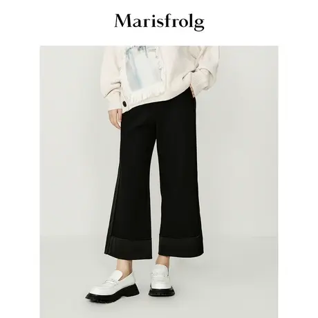 【羊毛直筒裤】玛丝菲尔冬季新款黑色羊毛直筒九分裤休闲裤商品大图