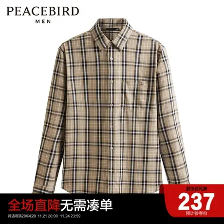 【商场同款】太平鸟男装 时尚休闲格纹衬衫修身男士衬衣B1CAD1203图片