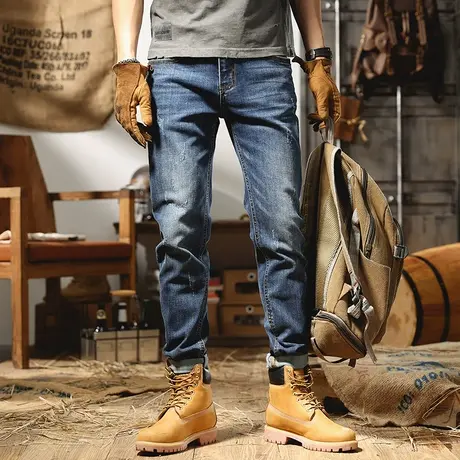 高端浅色牛仔裤男夏季薄款2022年新款修身小脚裤男子韩版潮流百搭商品大图