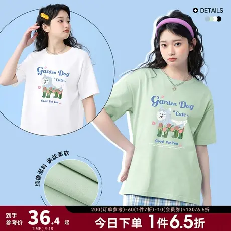 JR真维斯女装清新花园印花衣服2023春新款纯棉宽松短袖T恤打底衫商品大图