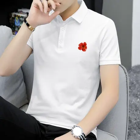 翻领保罗polo衫冰丝凉感短袖t恤男夏季潮流有领白色半袖印花体恤商品大图