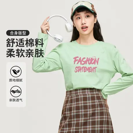 真维斯Z+女装 休闲百搭印花打底衫秋季新款圆领纯棉正肩长袖T恤商品大图