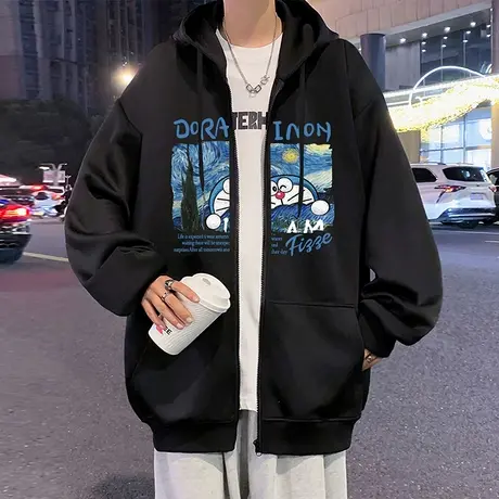 连帽卫衣男春秋季2024新款美式高街宽松休闲港风情侣拉链开衫外套商品大图