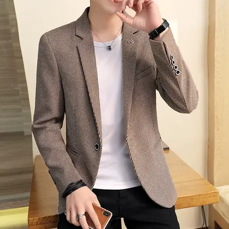 小西装男2023新款春季韩版潮流修身帅气西服格子春秋休闲单西外套商品大图