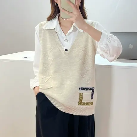 设计感小众口袋A字针织马甲女春秋2025新款宽松显瘦毛线坎肩背心商品大图