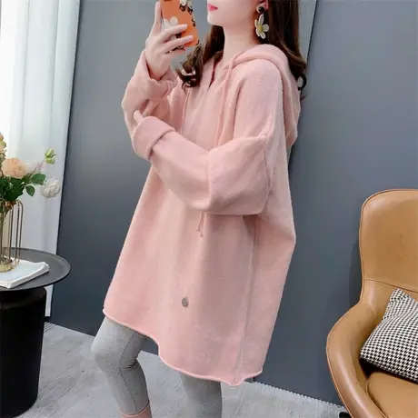 中长款连帽毛衣女连衣裙2023秋冬新款宽松外穿长袖百搭打底针织衫商品大图