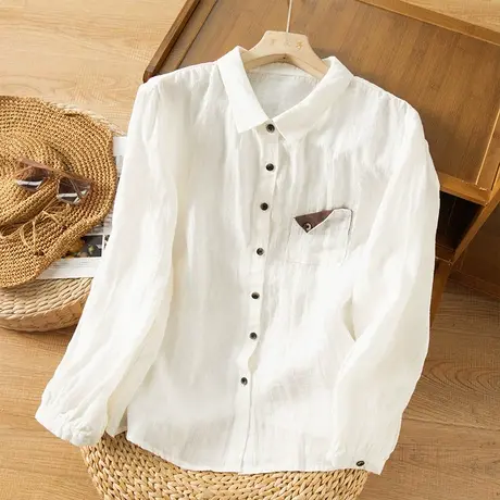 享永子亚麻衬衫女文艺复古棉麻上衣女设计感休闲百搭2023春夏新款商品大图