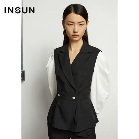 恩裳奥莱春季拼接黑白撞色西装外套商品大图