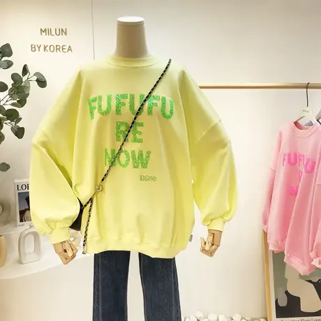 2021早秋新款卫衣韩国东大门重工亮片字母宽松大版休闲卫衣慵懒风商品大图