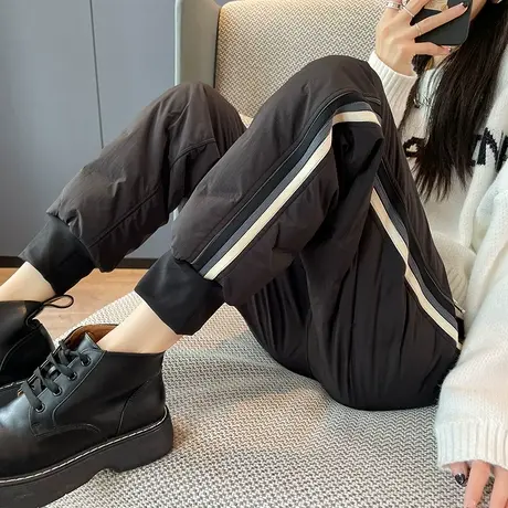 羽绒裤女冬季外穿时尚2023新款高腰显瘦宽松束脚运动加绒加厚棉裤商品大图