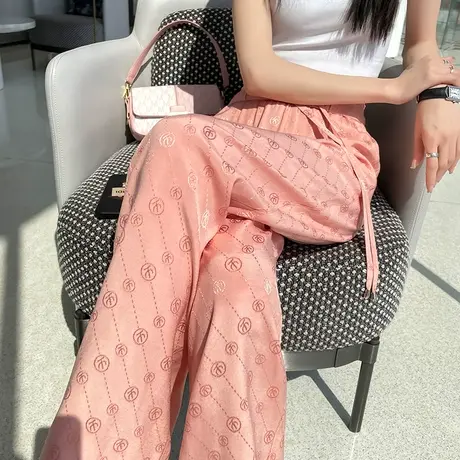 粉色阔腿裤女2023年春夏薄款高腰垂感窄版宽松显瘦休闲防晒直筒裤图片