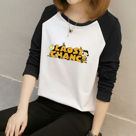 长袖T恤女春夏2022年新款韩版百搭套头圆领字母印花上衣打底衫潮图片