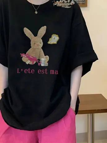 独特别致小衫短袖上衣2023年夏季新款宽松女装设计感小众黑色T恤图片