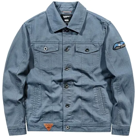 VIP翻领夹克男春秋2024年新款纯棉复古牛仔衬衫外套宽松工装上衣商品大图