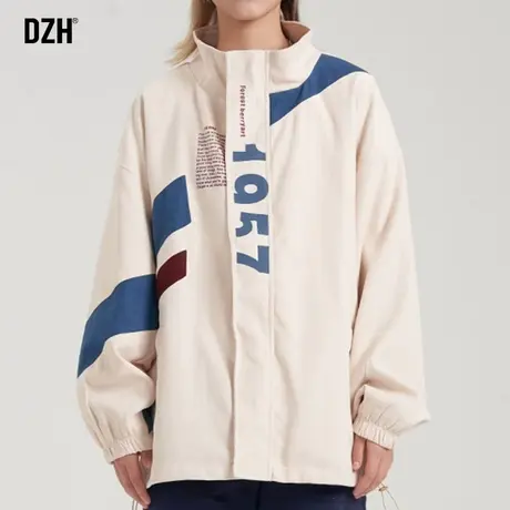 男士防风立领外套男春秋季潮牌男装2023新款卡其色冲锋衣宽松上衣商品大图