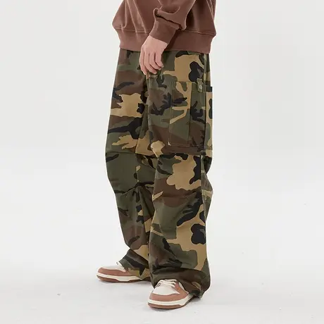 ER迷彩裤高街男hiphop美式复古工装裤子宽松休闲直筒裤束脚运动裤商品大图