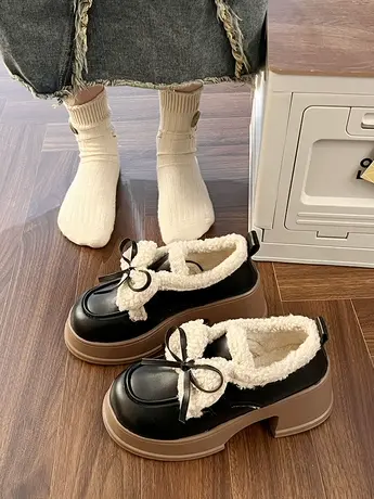 小皮鞋女款2023秋冬季新款时尚百搭加绒复古英伦风洋气厚底乐福鞋图片