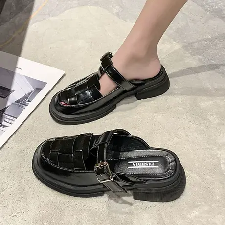 编织小皮鞋女英伦2023年新款春季chic港味鞋子粗跟法式玛丽珍拖鞋图片