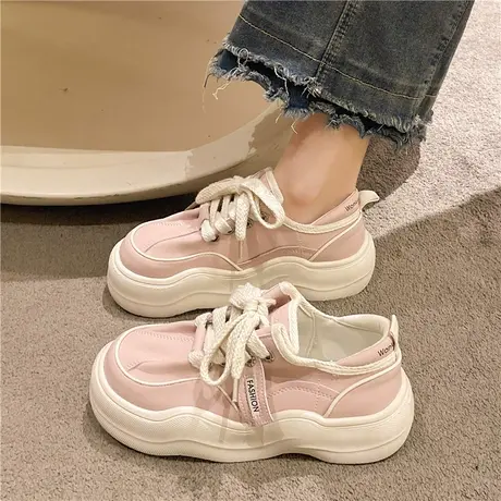 韩版小众设计感粉色厚底老爹鞋女款2023春夏新款百搭面包运动鞋子商品大图