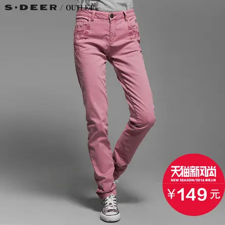 s.deer圣迪奥文艺绣花简约修身长裤S14280801商品大图