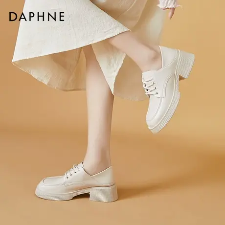 达芙妮白色夏季小皮鞋女鞋子英伦风2022春秋薄款新款粗跟中跟单鞋图片