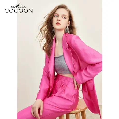 【秋上新】missCOCOON玫红色绣花上衣2023秋季新款女时尚宽松西装商品大图