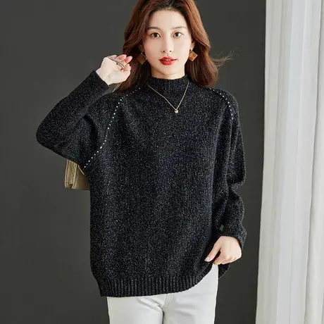 2023秋冬款半高领毛衣女大码装宽松显瘦上衣胖MM慵懒风针织打底衫图片