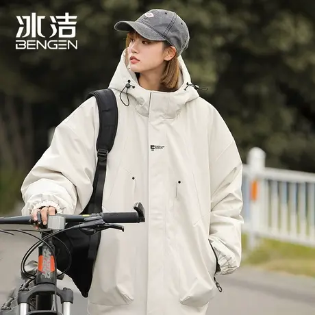 冰洁2023秋冬新款男女户外冲锋衣情侣棉服夹克连帽加厚工装外套商品大图
