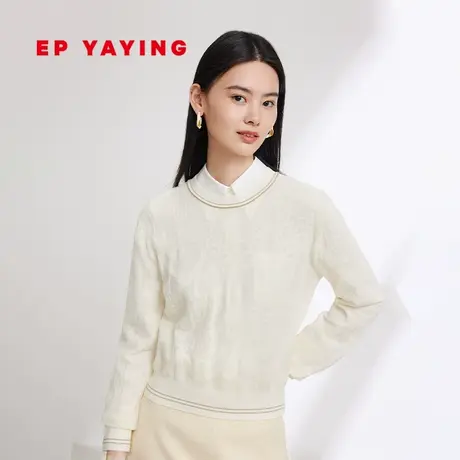 EP YAYING雅莹女装 绵羊毛蕾丝肌理提花针织衫 2024早春新品9549A图片