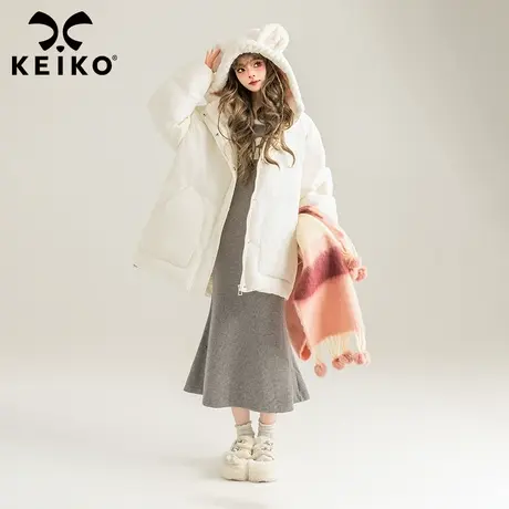 KEIKO 可爱兔耳朵连帽白色棉服棉袄女冬季宽松加厚保暖派克服外套商品大图