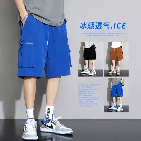 多口袋机能工装马裤子薄款夏天中裤男生休闲五分夏季冰丝短裤男士商品大图